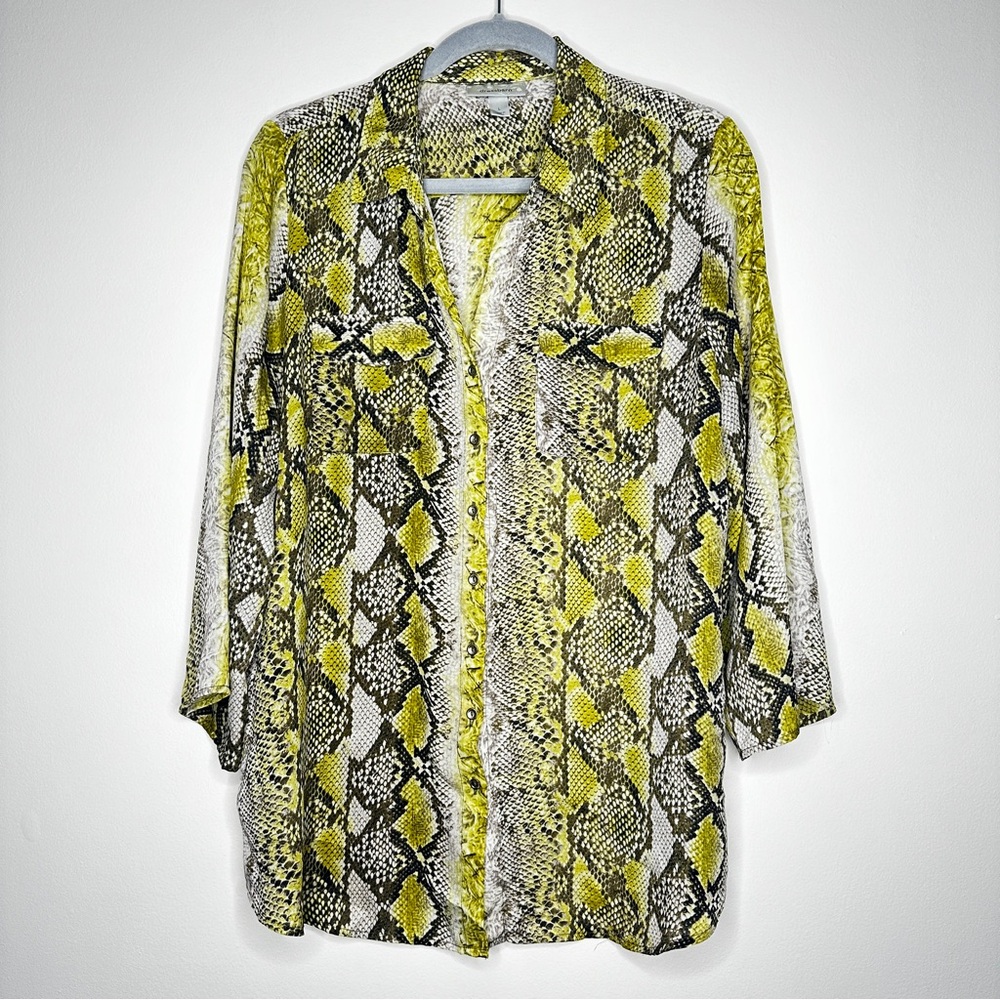 Dressbarn Snake Print Button-Up‎ Blouse - Size Large - Sheer Lightweight Top